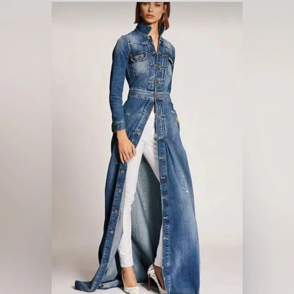 Ralph Lauren Blue Button-Front Maxi Denim Dress - Picture 1 of 16